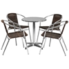 23.5 Round Aluminum Indoor-Outdoor Table Set with 4 Beige Rattan Chairs 
