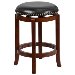 24 High Backless Cappuccino Wood Counter Height Stool with Black LeatherSoft Swivel Seat 