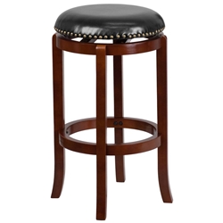 29 High Backless Cappuccino Wood Barstool with Black LeatherSoft Swivel Seat 