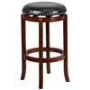29 High Backless Cappuccino Wood Barstool with Black LeatherSoft Swivel Seat 