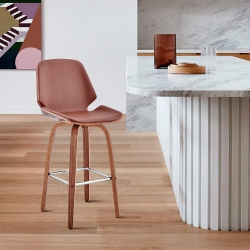 Arabela 26" Faux Leather and Wood Swivel Bar Stool 