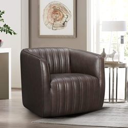 Aries Genuine Leather Swivel Barrel Chair 