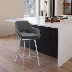 Aura Faux Leather and Metal Swivel 26" Counter Stool - Brushed Steel 