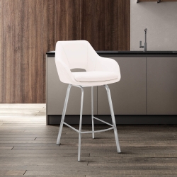 Aura Faux Leather and Metal Swivel 30" Bar Stool - Brushed Steel 