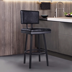 Balboa 26” Counter Height Barstool in Black Powder Coated Finish and Vintage Black Faux Leather 