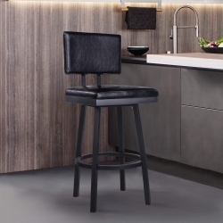 Balboa 26” Counter Height Barstool in Black Powder Coated Finish and Vintage Black Faux Leather 