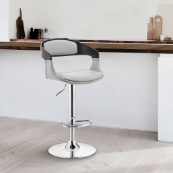 Benson Adjustable Gray Faux Leather and Black Wood Bar Stool with Chrome Base 