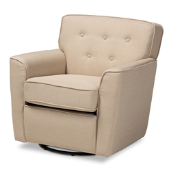 Canberra Modern and Contemporary Beige Fabric Upholstered Button-tufted Swivel Armchair 