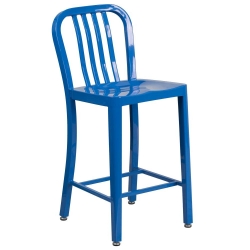 Commercial Grade 24" High Metal Indoor-Outdoor Counter Height Stool with Vertical Slat Back 