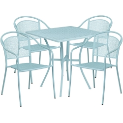 Commercial Grade 28" Square Indoor-Outdoor Steel Patio Table Set with 4 Round Back Chairs 