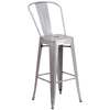 Commercial Grade 30" High Black Metal Indoor-Outdoor Barstool with Removable Back 