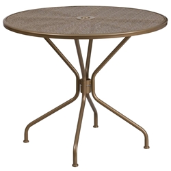 Commercial Grade 35.25" Round Indoor-Outdoor Steel Patio Table with Umbrella Hole 
