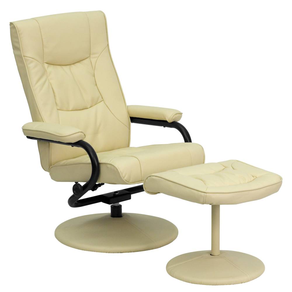 Contemporary Multi-Position Recliner and Ottoman with Wrapped Base in LeatherSoft 