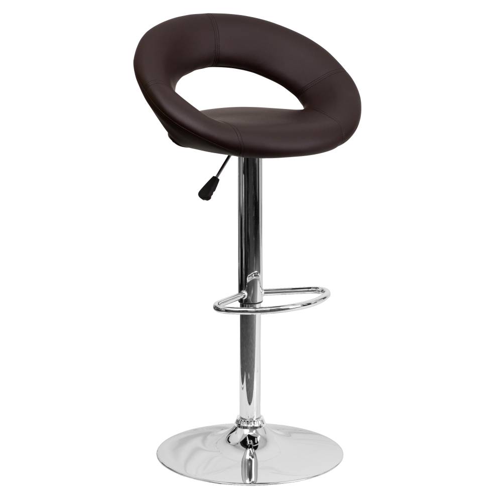 Contemporary Rounded Orbit-Style Back Adjustable Height Barstool with Chrome Base 