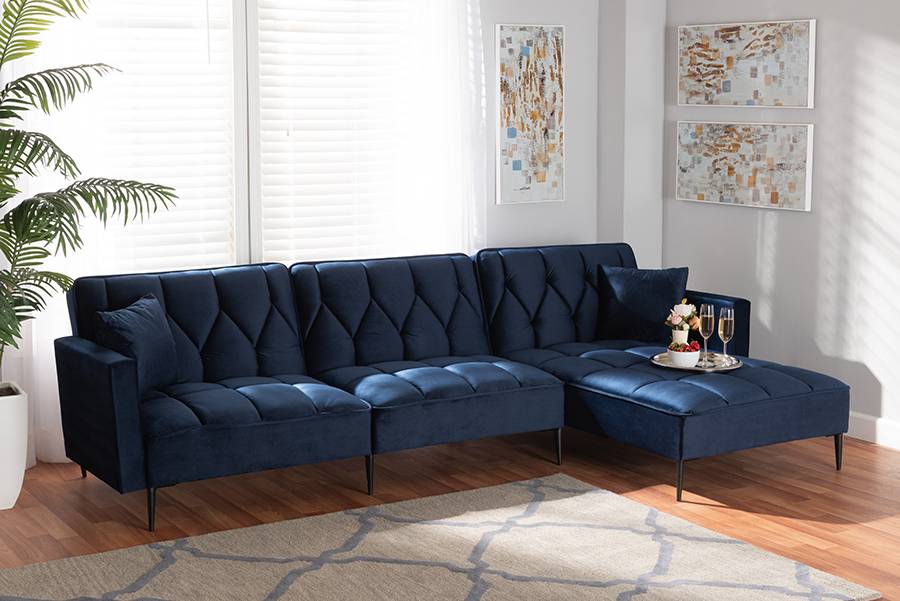 Galena Contemporary Glam and Luxe Sleeper Sectional Sofa with Right Facing Chaise 