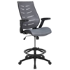 High Back Mesh Spine-Back Ergonomic Drafting Chair with Adjustable Foot Ring and Adjustable Flip-Up Arms 