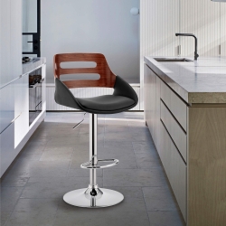 Karter Adjustable Faux Leather and Wood Bar Stool 