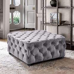 Taurus Contemporary Ottoman in Gray Velvet with Wood Legs 