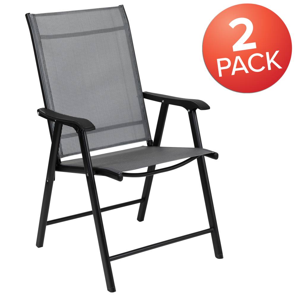 2PK Black Folding Patio Chair