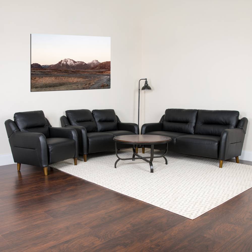 Black 3 Piece Leather Sofa Set