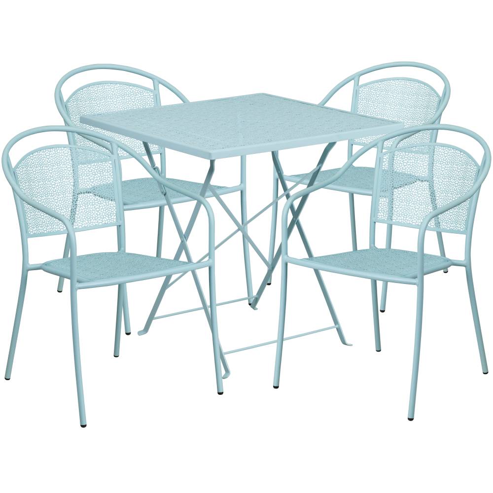 Commercial Grade Square Steel Folding Patio Set in Sky Blue