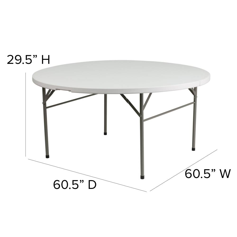 Dionysus 5 Foot Round Bi Fold White Plastic Folding Table With Carrying Handle Couchescom