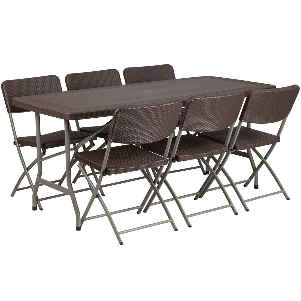 32x67 Brown Rattan Table Set