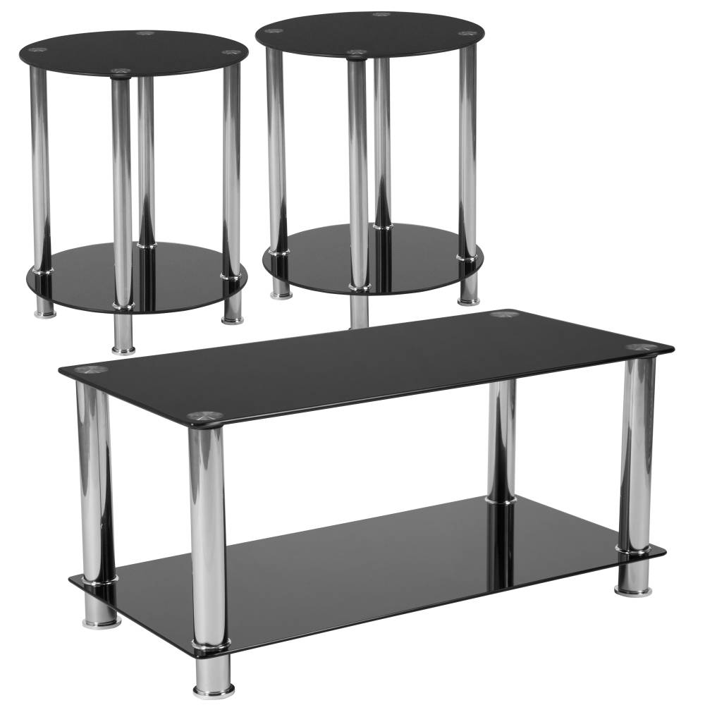 3 Piece Glass Shelf Table Set