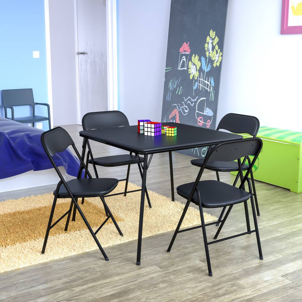 5 Piece Black Folding Card Table And Chair Set Couches