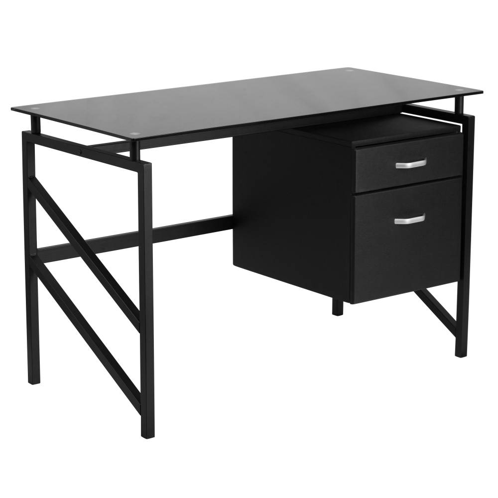 Black Glass 2 Drawer Desk
