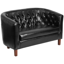 Black Leather Barrel Loveseat