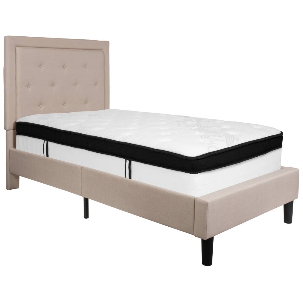 Twin Platform Bed Set-Beige