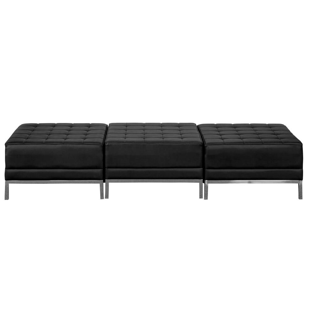 Black Leather 3-Seat Bench