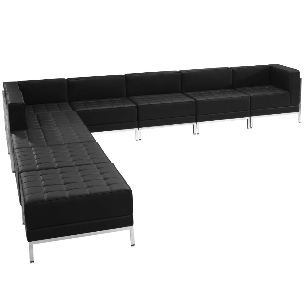 Black Leather Sectional, 9 PC