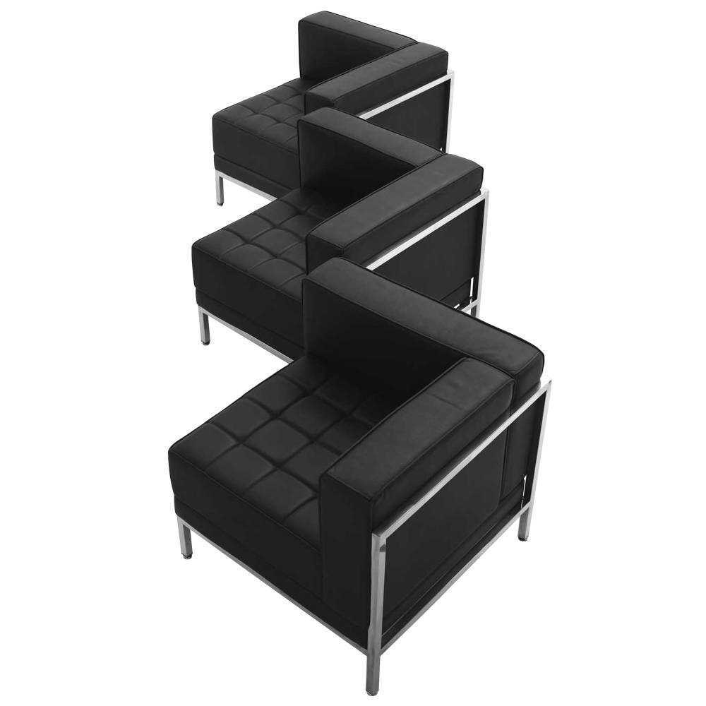 Black Leather Corner Chair,3PC