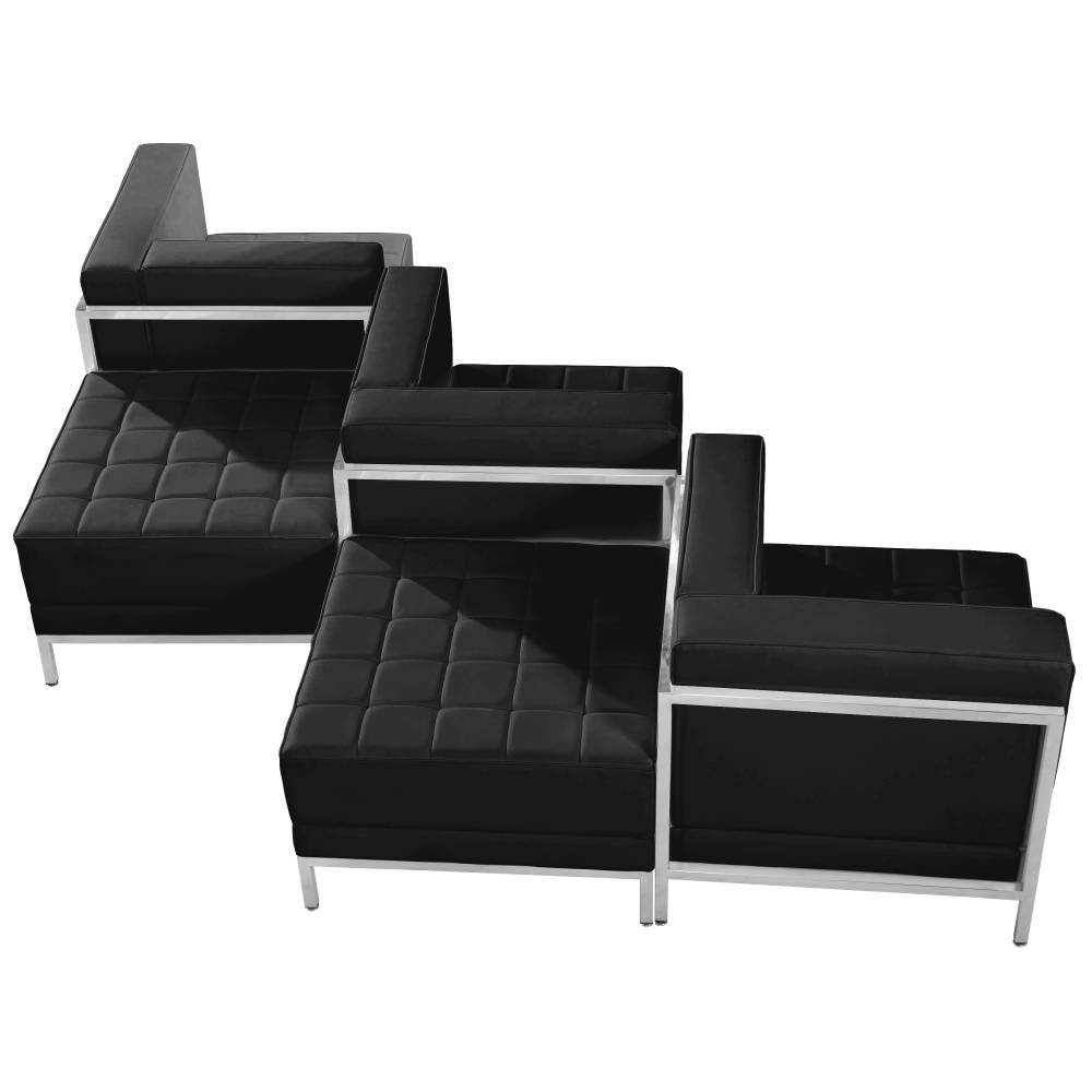 Black Leather Lounge Set, 5 PC