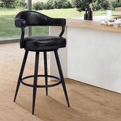 Amador 30" Bar Height Barstool in a Black Powder Coated Finish and Vintage Black Faux Leather