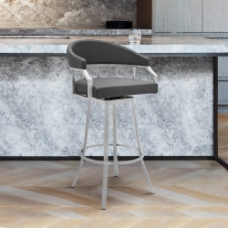 Palmdale Swivel Modern Faux Leather Bar and Counter Stool in Brushed Stainless Steel Finish