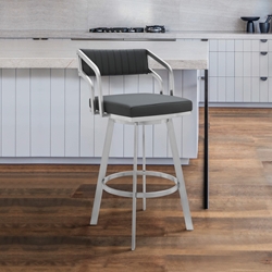 Scranton Swivel Modern Metal and Slate Gray Faux Leather Bar and Counter Stool
