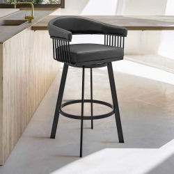 Bronson 26" Counter Height Swivel Bar Stool in Black Finish and Black Faux Leather