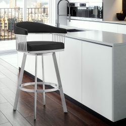 Bronson 26" Black Faux Leather and Brushed Stainless Steel Swivel Bar Stool