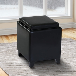 Rainbow Contemporary Storage Ottoman With Tray in Black Bonded Leather