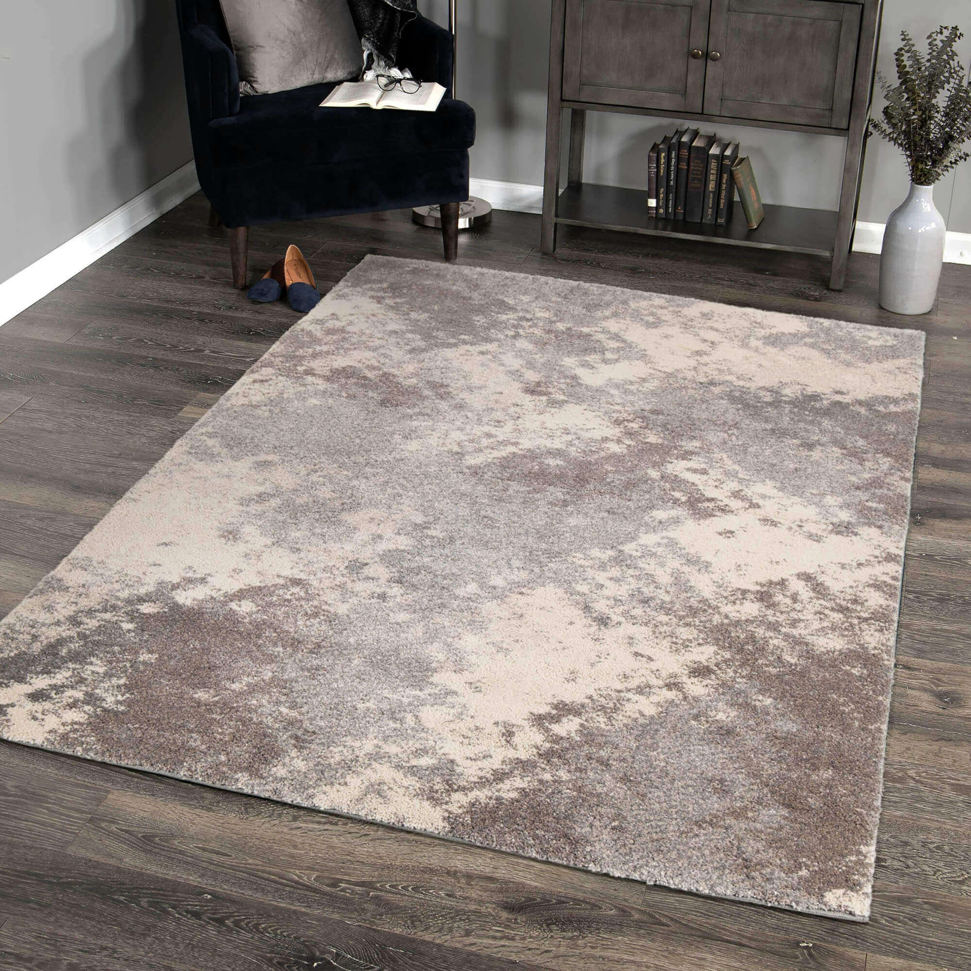 Airhaven Contemporary 8x10 Area Rug in Cream/Gray