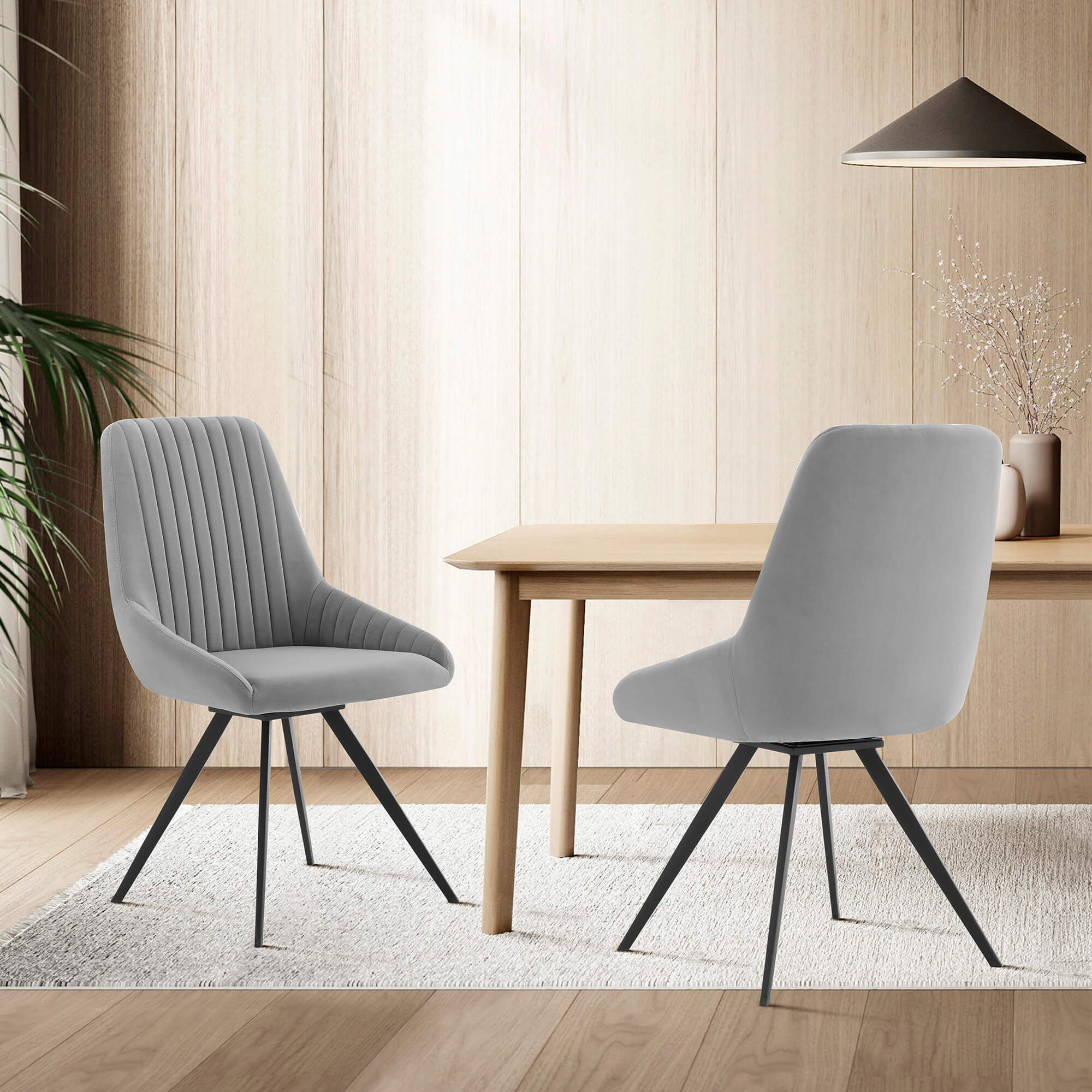 Alison Swivel Gray Velvet and Metal Dining Room Chairs - Set of 2