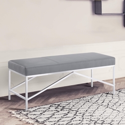 Alyssa Contemporary Bench in Brushed Stainless Steel and Gray Faux Leather