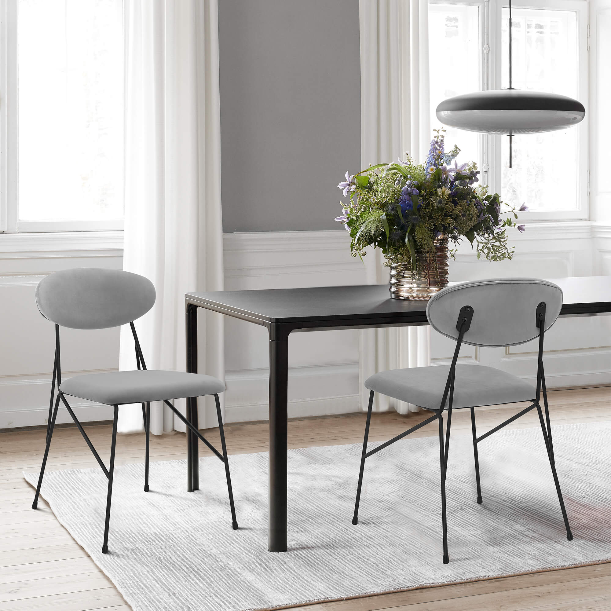 Alice Gray Velvet and Metal Dining Room Chairs - Set of 2