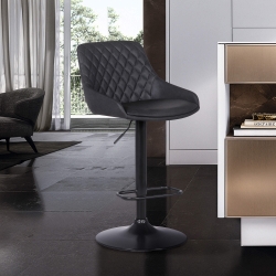 Anibal Contemporary Adjustable Barstool in Black Powder Coated Finish and Gray Faux Leather