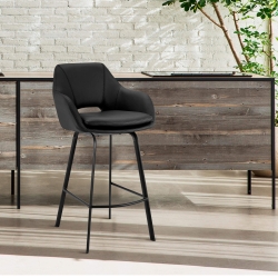 Aura Black Faux Leather and Black Metal Swivel 26" Counter Stool