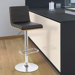 Aubrey Barstool Chrome Base finish with Gray Faux Leather and Walnut Back