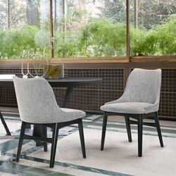 Azalea Gray Fabric and Black Wood Dining Side Chairs - Set of 2